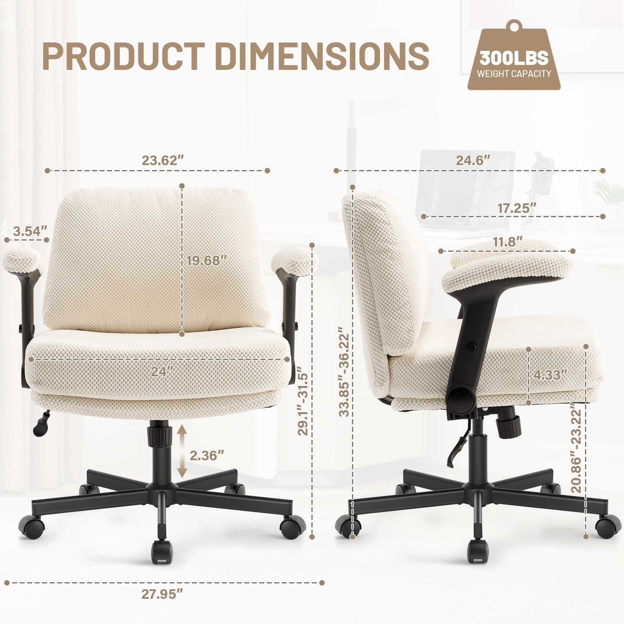 Criss Cross Chair With Wheels And Flip Arms- Comfy Fabric Cross Legged Office Chair With Thick Cushion&Wide Seat, Adjustable Swivel Desk Chair For Home Office, Apartment, Bedroom_voghion.com